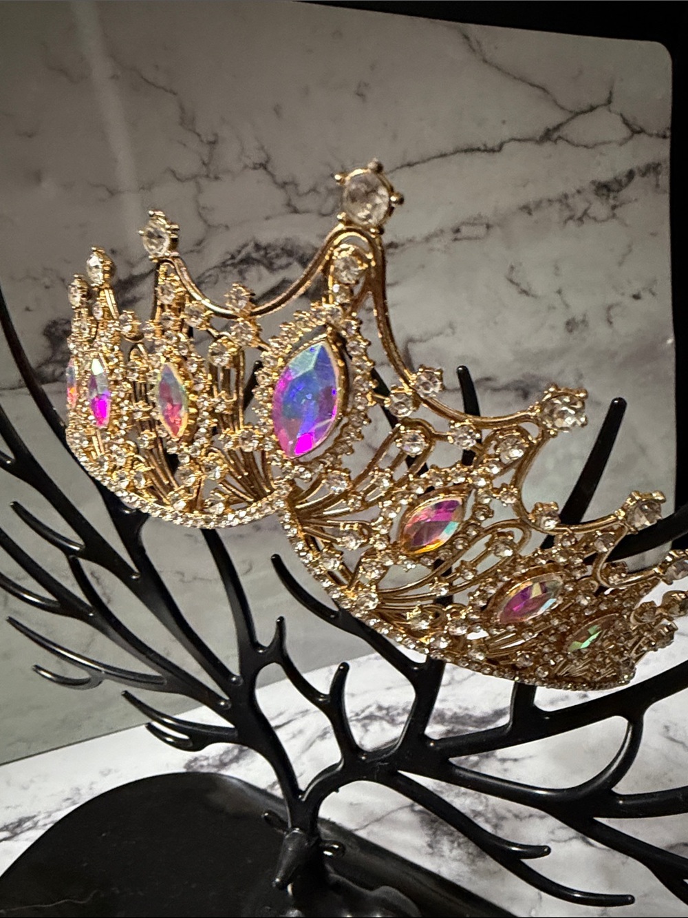 Gold Tiara with Iridescent Rhinestone Accents NWT - Picture 5 of 14